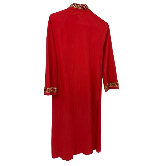 Vintage 70s Katz Snap Coat Robe Kaftan Lounge Dress Red Long Sleeve Mock Neck M - Picture 4 of 6